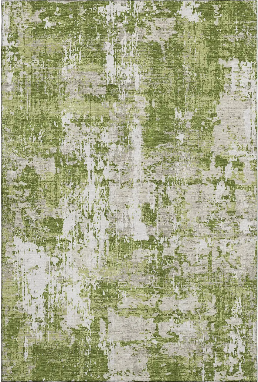 Green And Ivory Abstract Washable Area Rug With UV Protection Photo 1