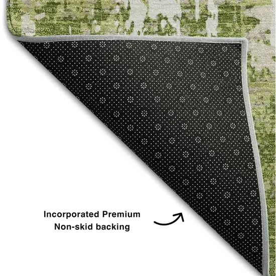 Green And Ivory Abstract Washable Area Rug With UV Protection Photo 6