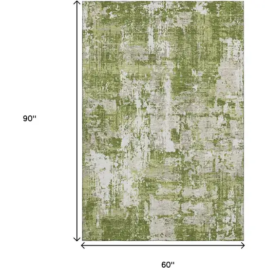 Green And Ivory Abstract Washable Area Rug With UV Protection Photo 8