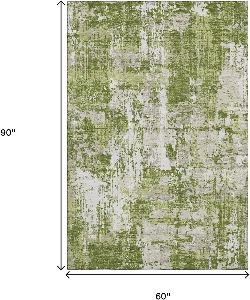 Green And Ivory Abstract Washable Area Rug With UV Protection Photo 8