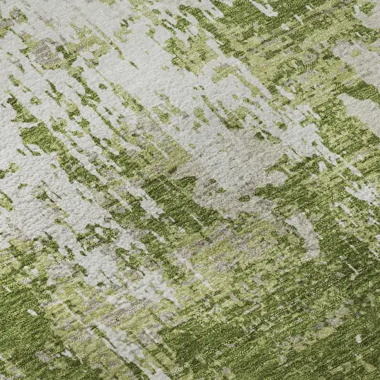 Green And Ivory Abstract Washable Area Rug With UV Protection Photo 9