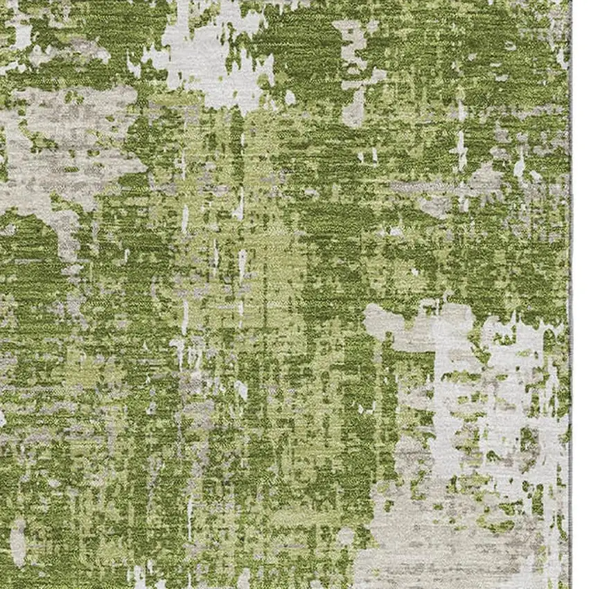 Green And Ivory Abstract Washable Area Rug With UV Protection Photo 3