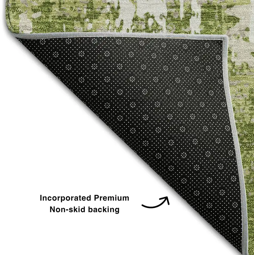 Green And Ivory Abstract Washable Area Rug With UV Protection Photo 6
