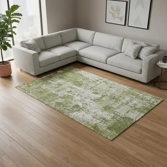 Green And Ivory Abstract Washable Area Rug With UV Protection Photo 2