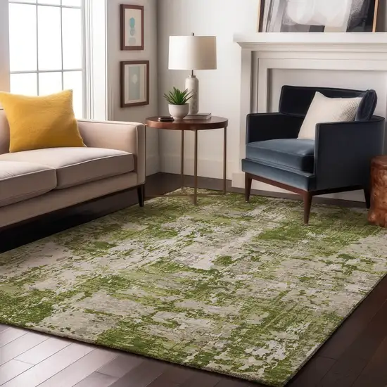 Green And Ivory Abstract Washable Area Rug With UV Protection Photo 4