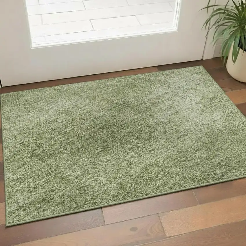 Green And Ivory Abstract Washable Area Rug With UV Protection Photo 2