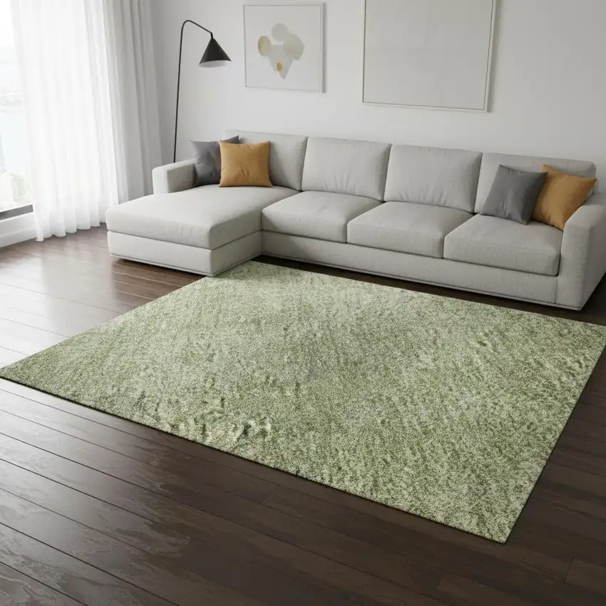 Green And Ivory Abstract Washable Area Rug With UV Protection Photo 2