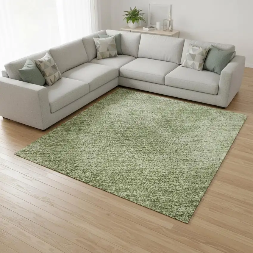 Green And Ivory Abstract Washable Area Rug With UV Protection Photo 2