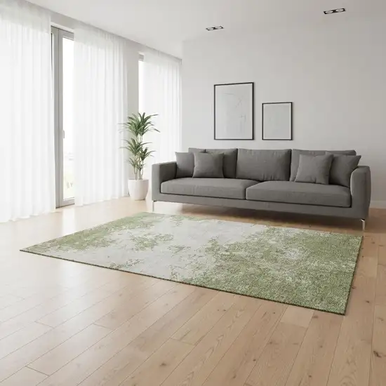 Green And Ivory Abstract Washable Area Rug With UV Protection Photo 2