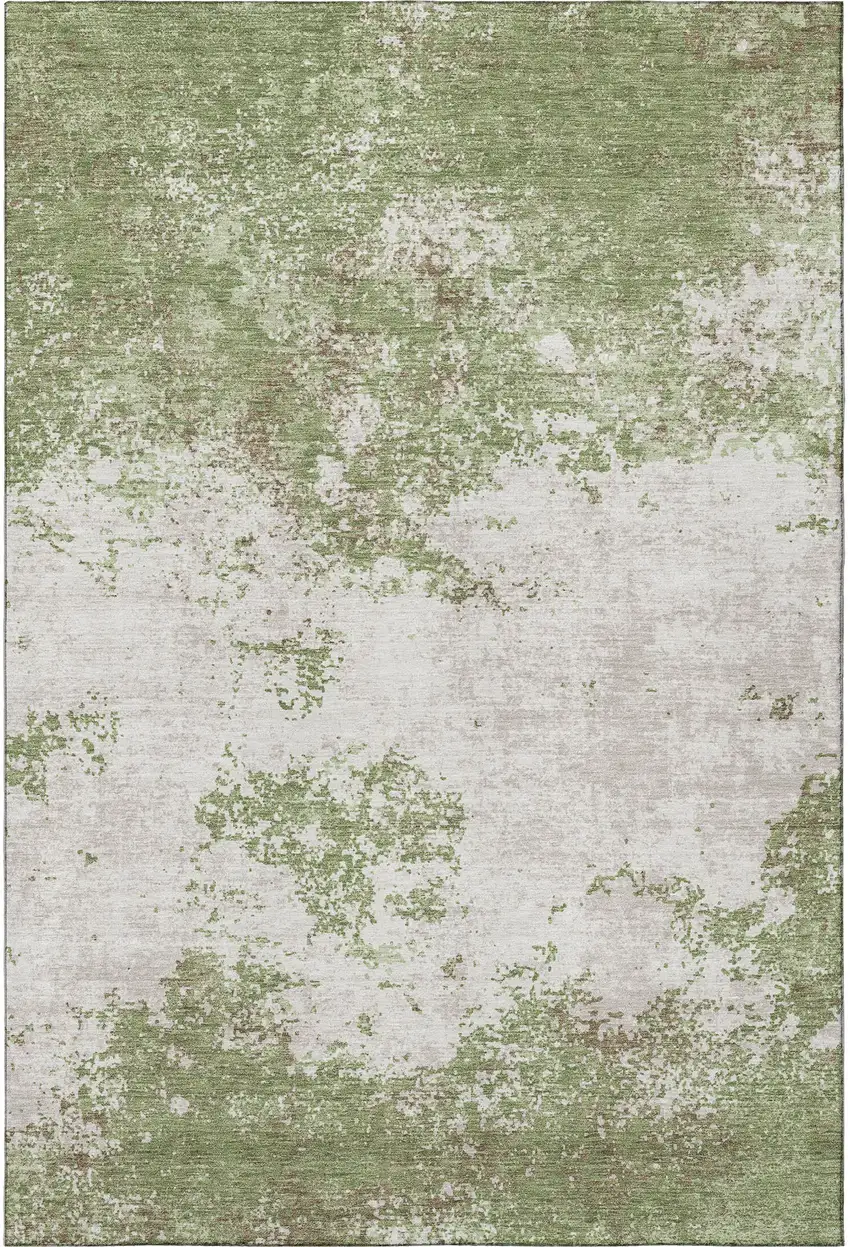 Green And Ivory Abstract Washable Area Rug With UV Protection Photo 3