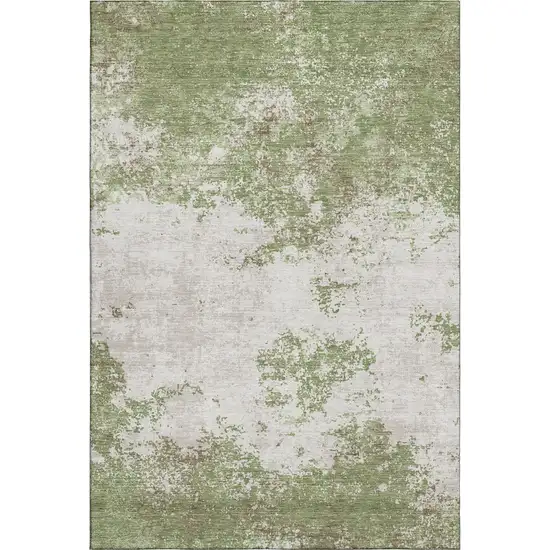 Green And Ivory Abstract Washable Area Rug With UV Protection Photo 1