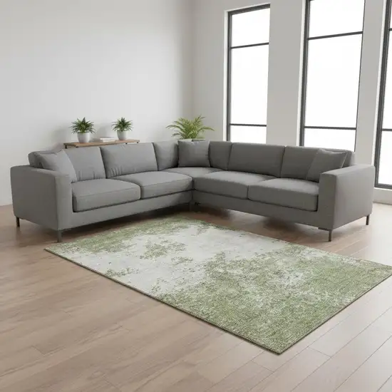 Green And Ivory Abstract Washable Area Rug With UV Protection Photo 2