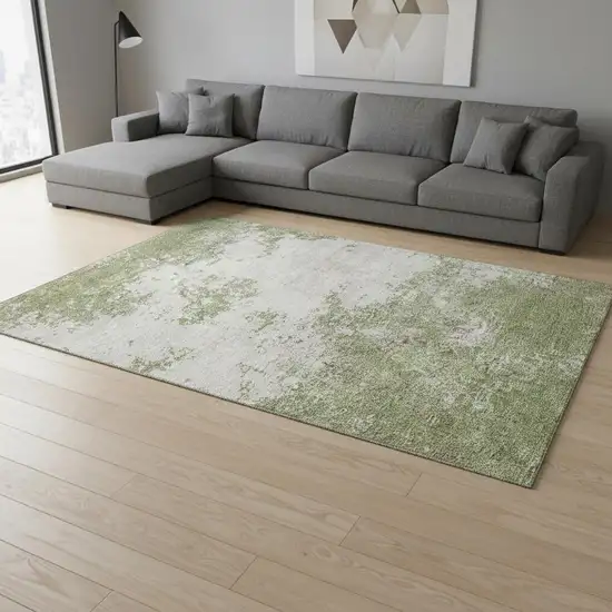 Green And Ivory Abstract Washable Area Rug With UV Protection Photo 2