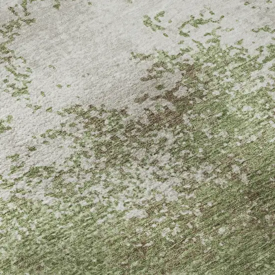 Green And Ivory Abstract Washable Area Rug With UV Protection Photo 8