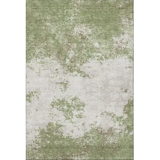 Green And Ivory Abstract Washable Area Rug With UV Protection Photo 3