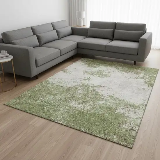 Green And Ivory Abstract Washable Area Rug With UV Protection Photo 2