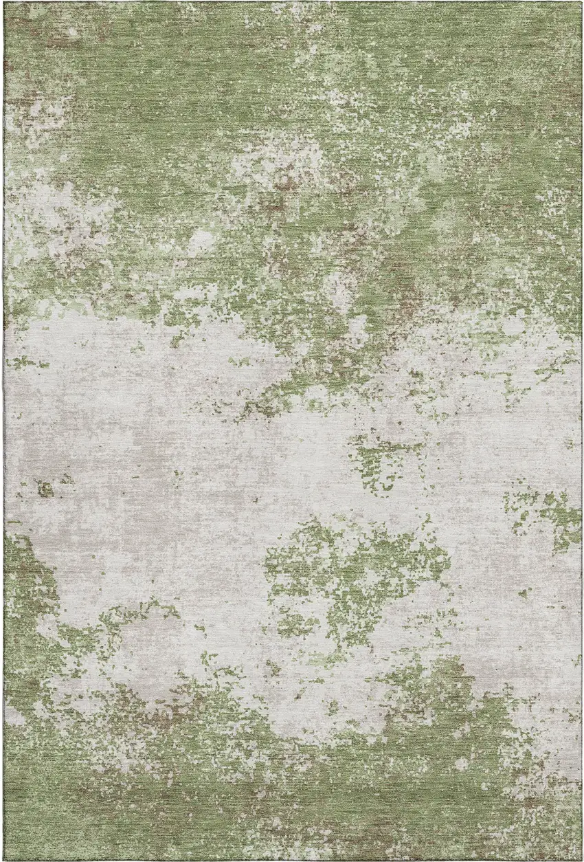 Green And Ivory Abstract Washable Area Rug With UV Protection Photo 1