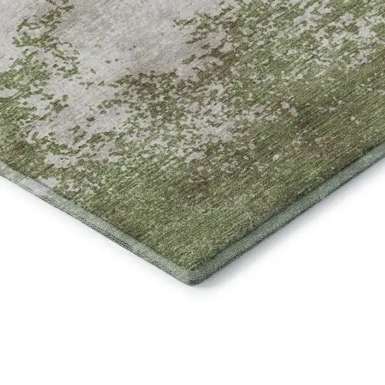 Green And Ivory Abstract Washable Area Rug With UV Protection Photo 7