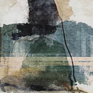 Photo of Green And Ivory Abstract Washable Area Rug With UV Protection