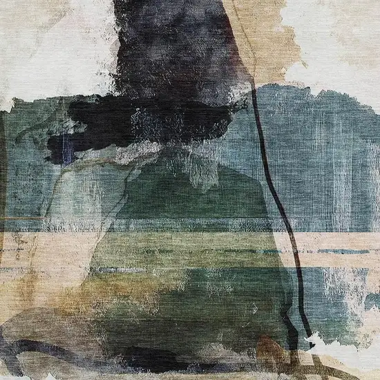 Green And Ivory Abstract Washable Area Rug With UV Protection Photo 3