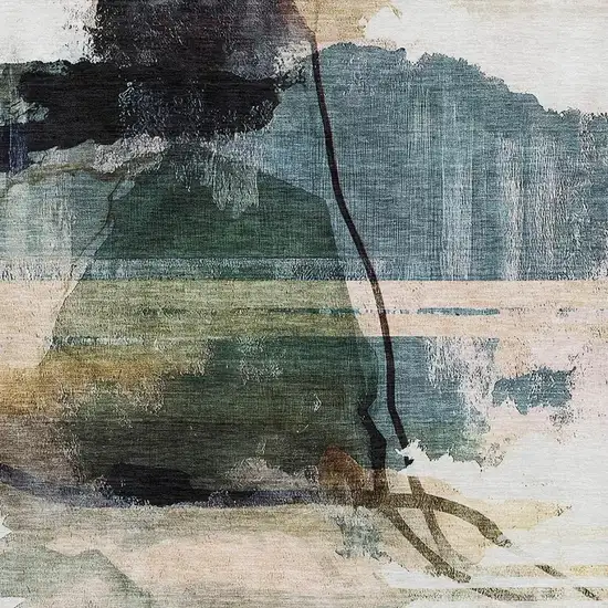 Green And Ivory Abstract Washable Area Rug With UV Protection Photo 3