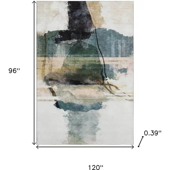 Green And Ivory Abstract Washable Area Rug With UV Protection Photo 9