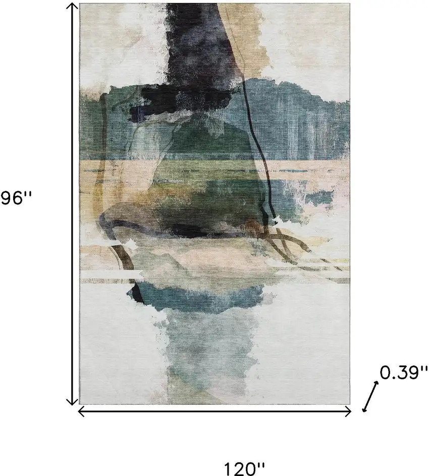 Green And Ivory Abstract Washable Area Rug With UV Protection Photo 9