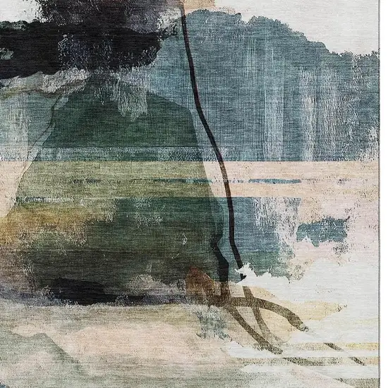 Green And Ivory Abstract Washable Area Rug With UV Protection Photo 3