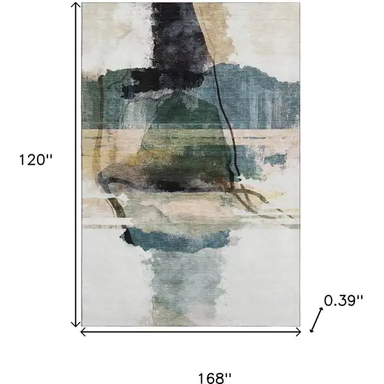 Green And Ivory Abstract Washable Area Rug With UV Protection Photo 9