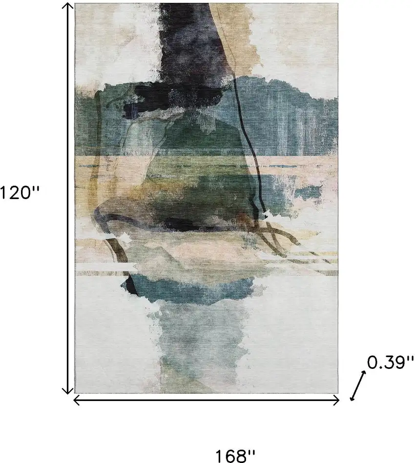 Green And Ivory Abstract Washable Area Rug With UV Protection Photo 9