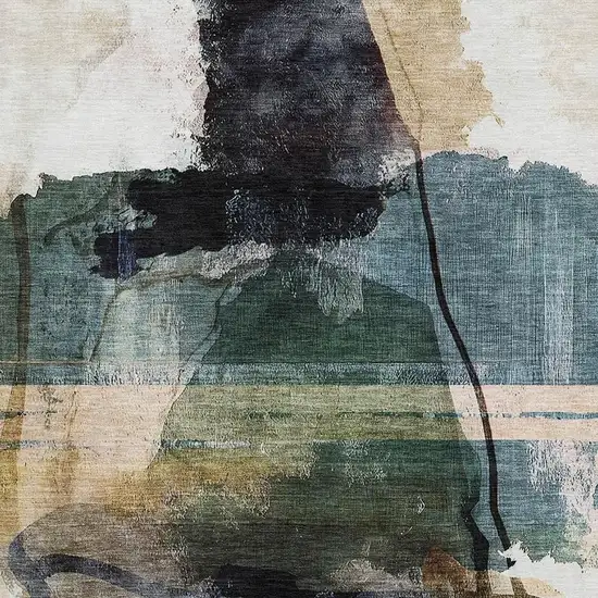 Green And Ivory Abstract Washable Area Rug With UV Protection Photo 3