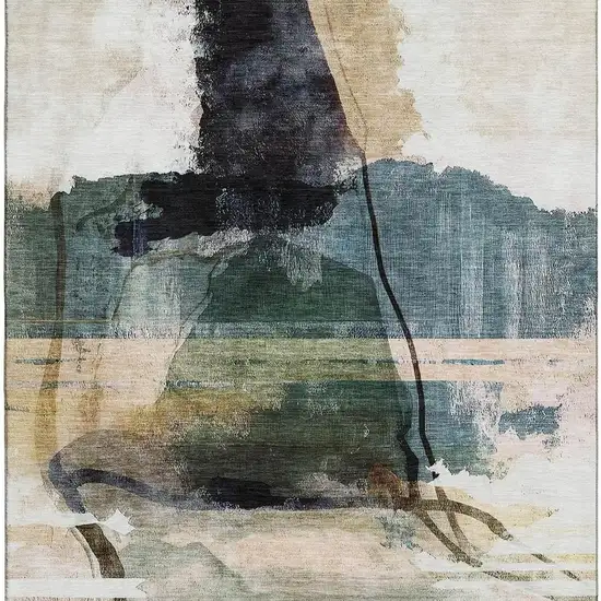 Green And Ivory Abstract Washable Area Rug With UV Protection Photo 4