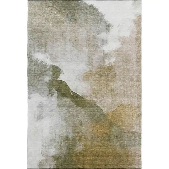 Green And Ivory Abstract Washable Area Rug With UV Protection Photo 5