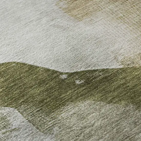 Green And Ivory Abstract Washable Area Rug With UV Protection Photo 1