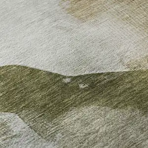 Photo of Green And Ivory Abstract Washable Area Rug With UV Protection