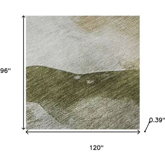 Green And Ivory Abstract Washable Area Rug With UV Protection Photo 7