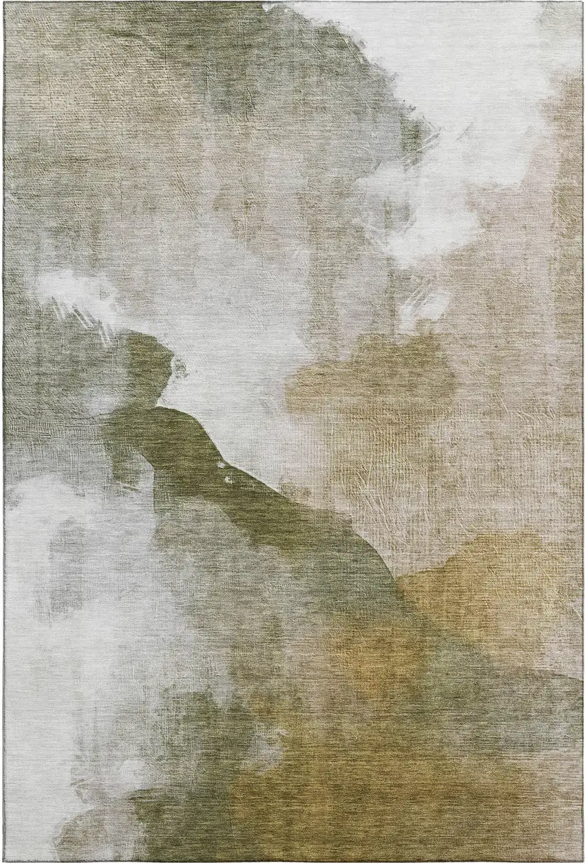 Green And Ivory Abstract Washable Area Rug With UV Protection Photo 5