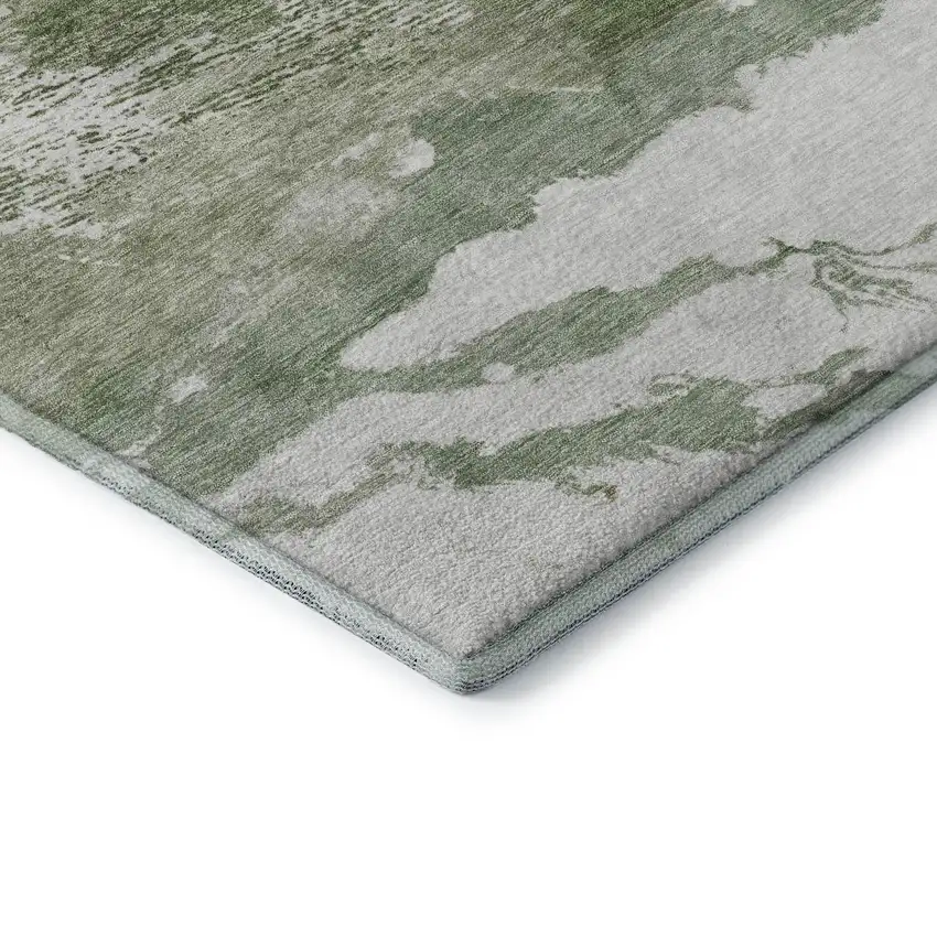 Green And Ivory Abstract Washable Area Rug With UV Protection Photo 7