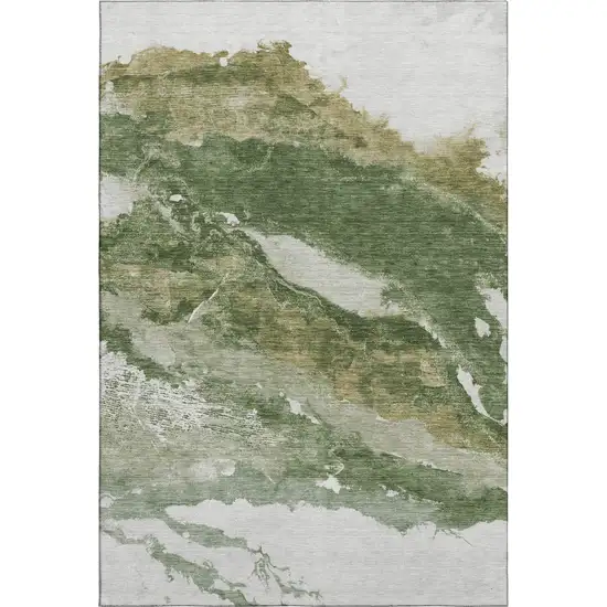 Green And Ivory Abstract Washable Area Rug With UV Protection Photo 6