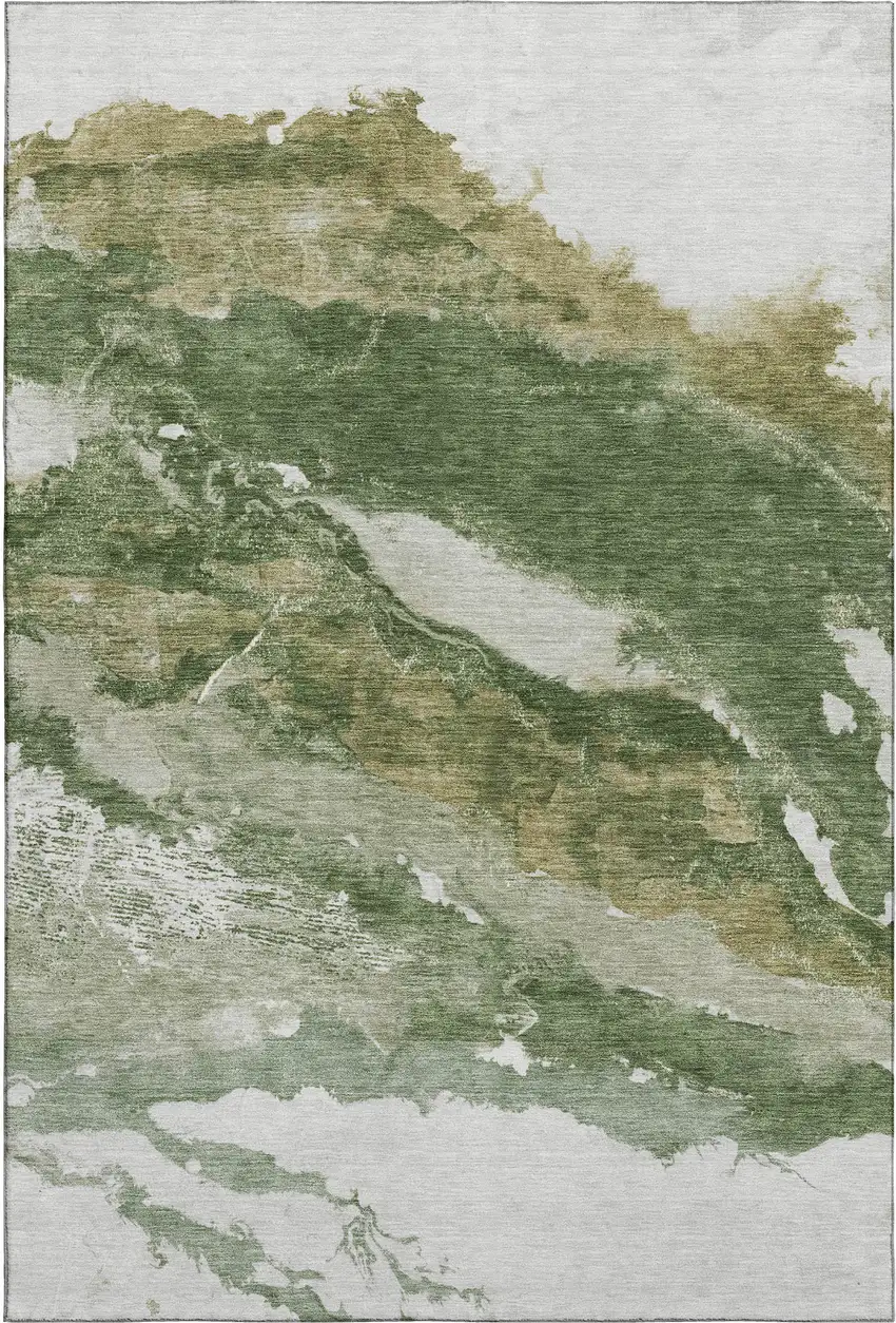 Green And Ivory Abstract Washable Area Rug With UV Protection Photo 6