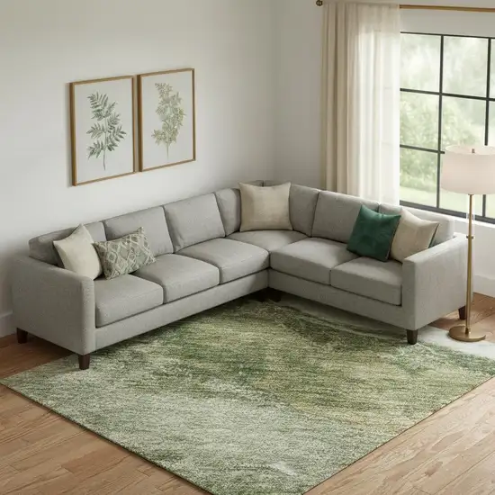 Green And Ivory Abstract Washable Area Rug With UV Protection Photo 2