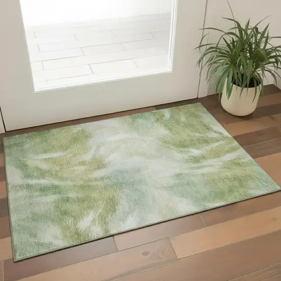 Green And Ivory Abstract Washable Area Rug With UV Protection Photo 2