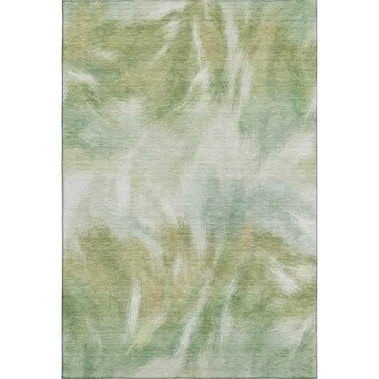 Green And Ivory Abstract Washable Area Rug With UV Protection Photo 1