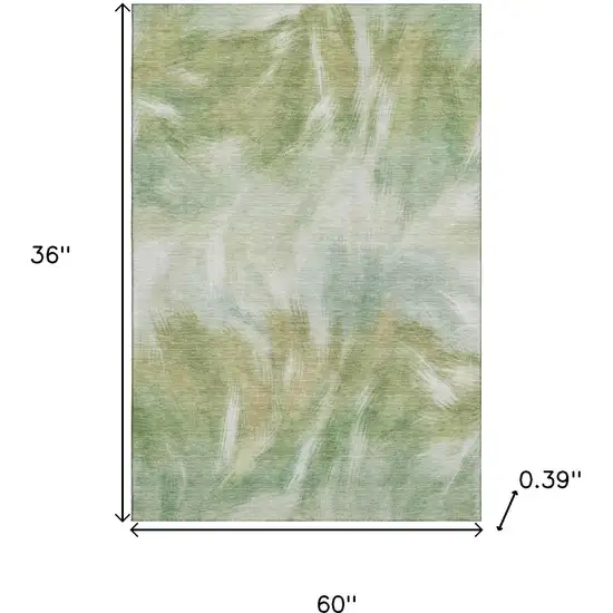 Green And Ivory Abstract Washable Area Rug With UV Protection Photo 9
