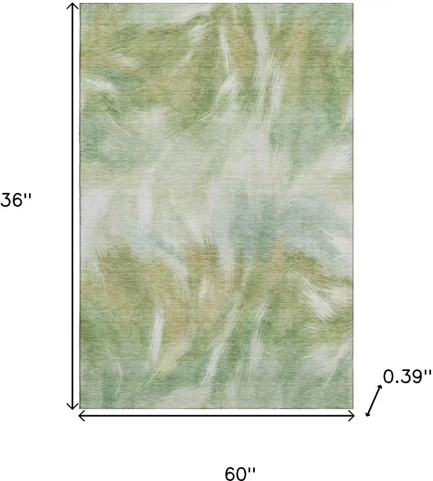 Green And Ivory Abstract Washable Area Rug With UV Protection Photo 9