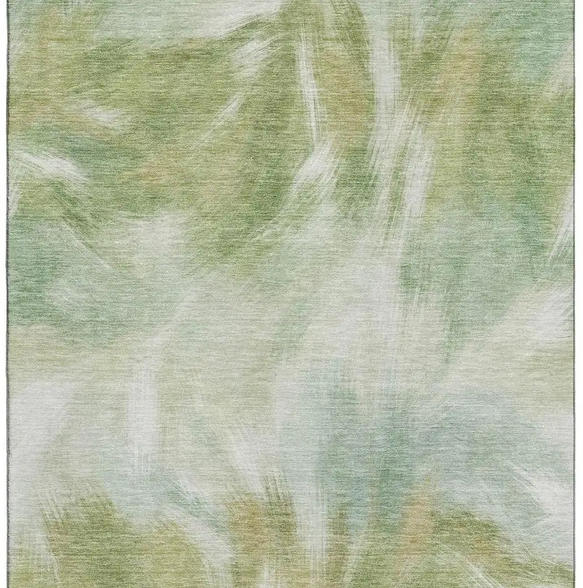 Green And Ivory Abstract Washable Area Rug With UV Protection Photo 4