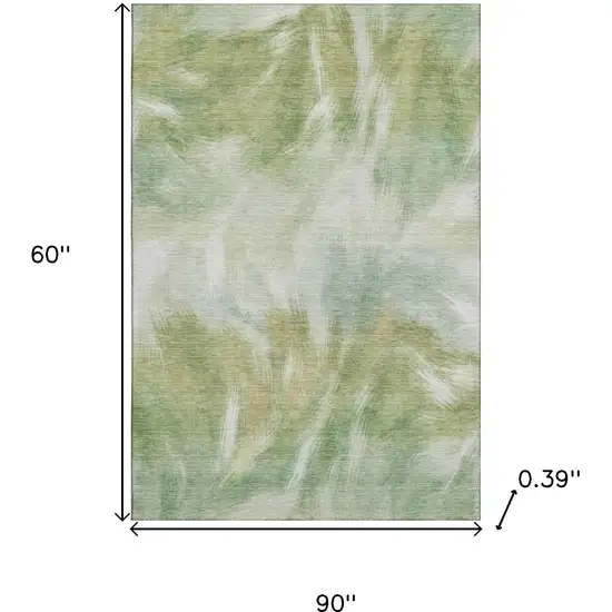 Green And Ivory Abstract Washable Area Rug With UV Protection Photo 9
