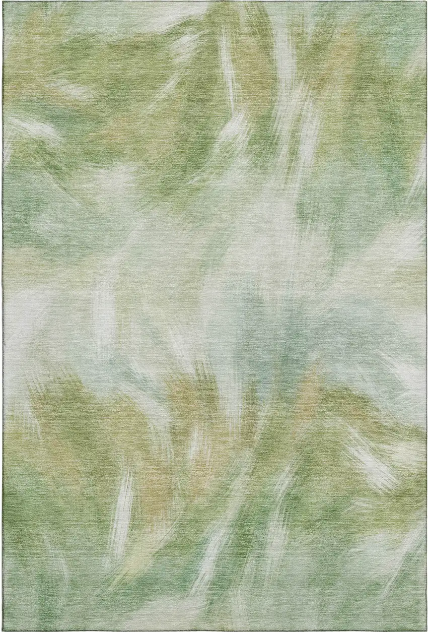 Green And Ivory Abstract Washable Area Rug With UV Protection Photo 1
