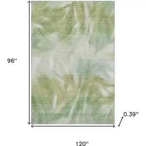 Photo of Green And Ivory Abstract Washable Area Rug With UV Protection