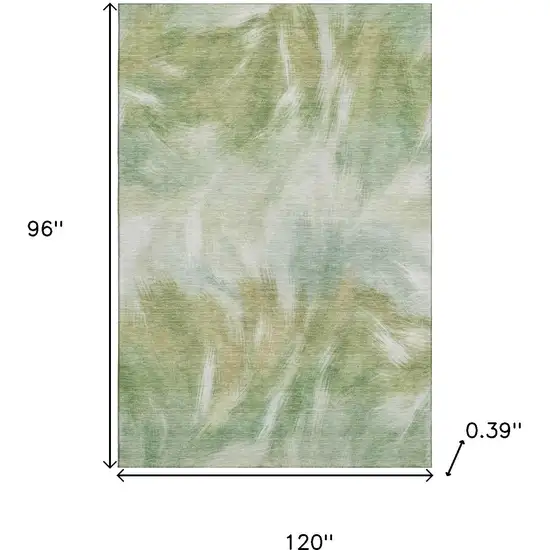 Green And Ivory Abstract Washable Area Rug With UV Protection Photo 8